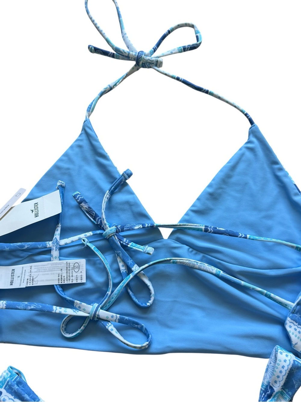 Hollister NWT Blue Coastal Tile Print Halter Bikini Set Top S Bottom M Cheeky - Picture 11 of 13